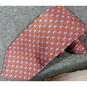 Daniel De Fasson Necktie Mens OS Orange Purple Geometric Silk Monogram Trifold
